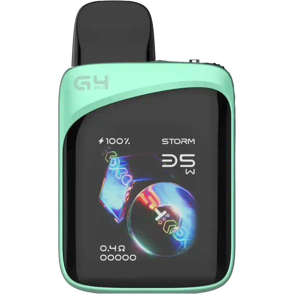 Uwell Caliburn G4 Pro Koko Pod Kit in mint green with a black screen displaying "Storm" and "DS W".