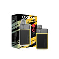 Black and gold Oxbar Oxpod Elite Kit with box, showing device features like 800mAh battery and display.