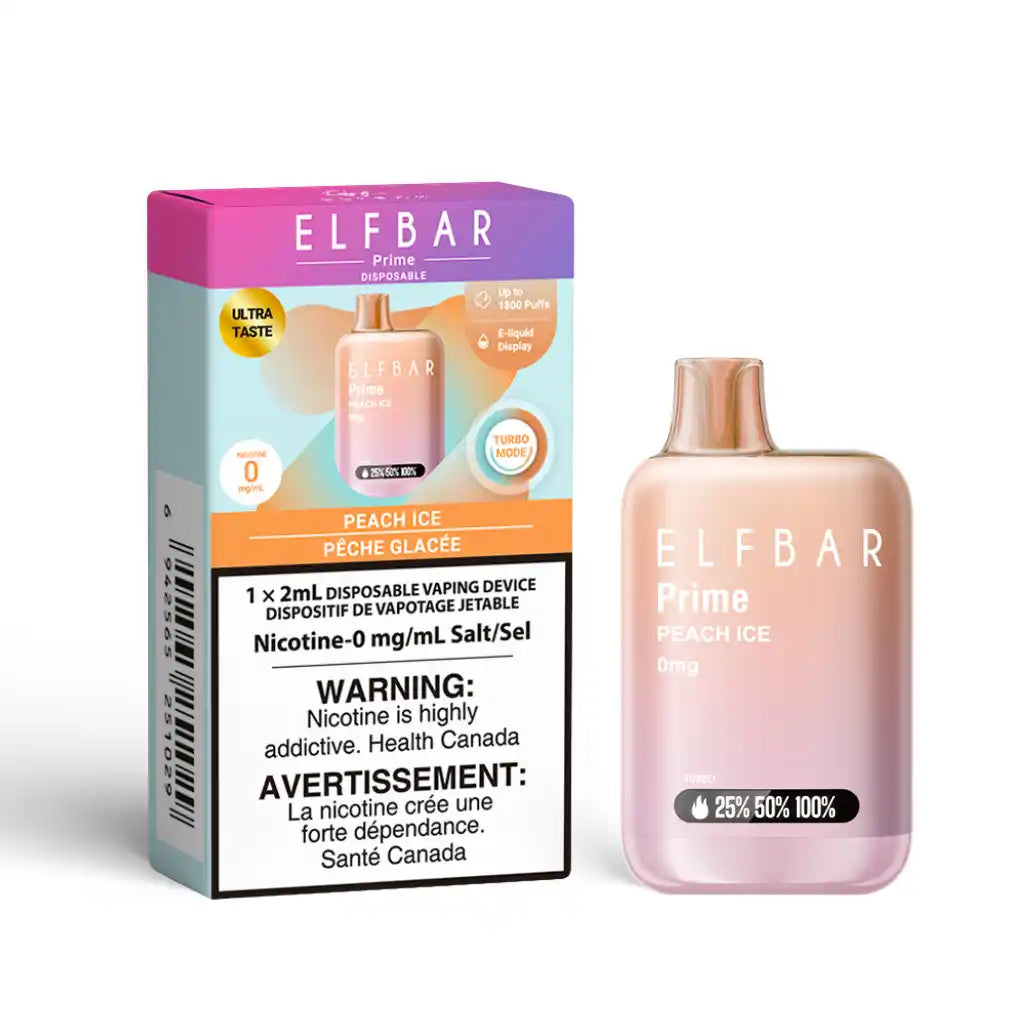 Peach Ice ELF Bar Prime 1800 Zero Nicotine - Disposable