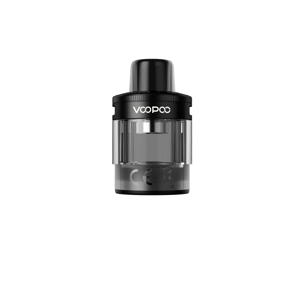 Voopoo PnP X Pod Tank DTL, black and clear, with a transparent e-liquid reservoir and black mouthpiece.