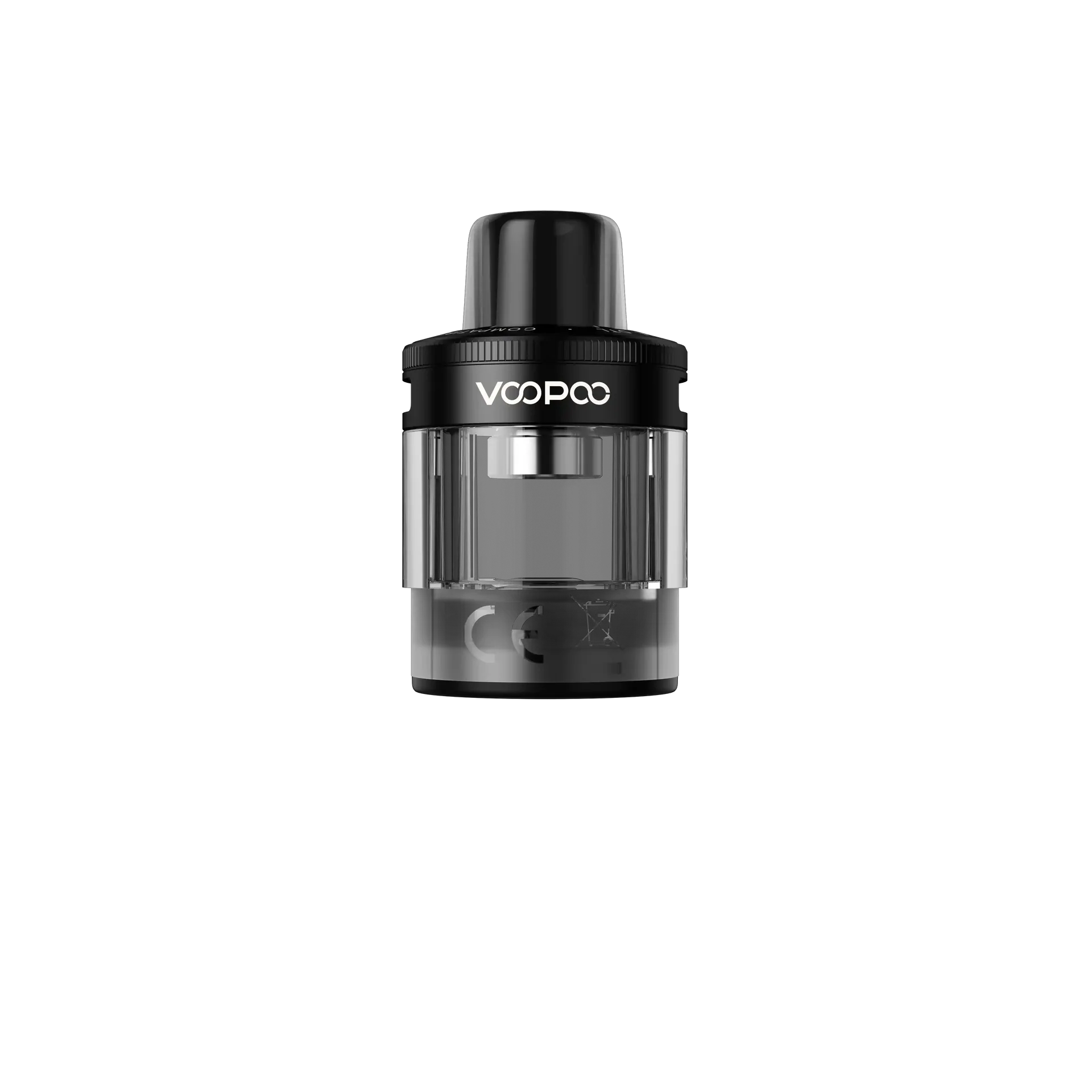 Voopoo PnP X Pod Tank DTL, black and clear, with a transparent e-liquid reservoir and black mouthpiece.