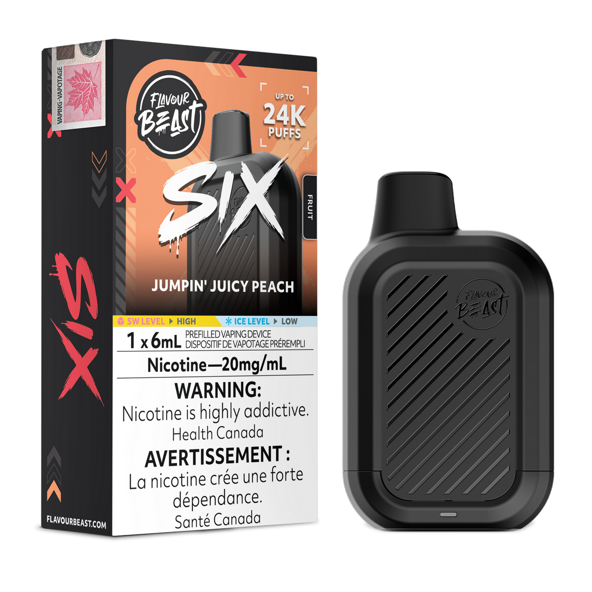 Jumpin' Juicy Peach Flavour Beast SIX - Disposable Vape 24K
