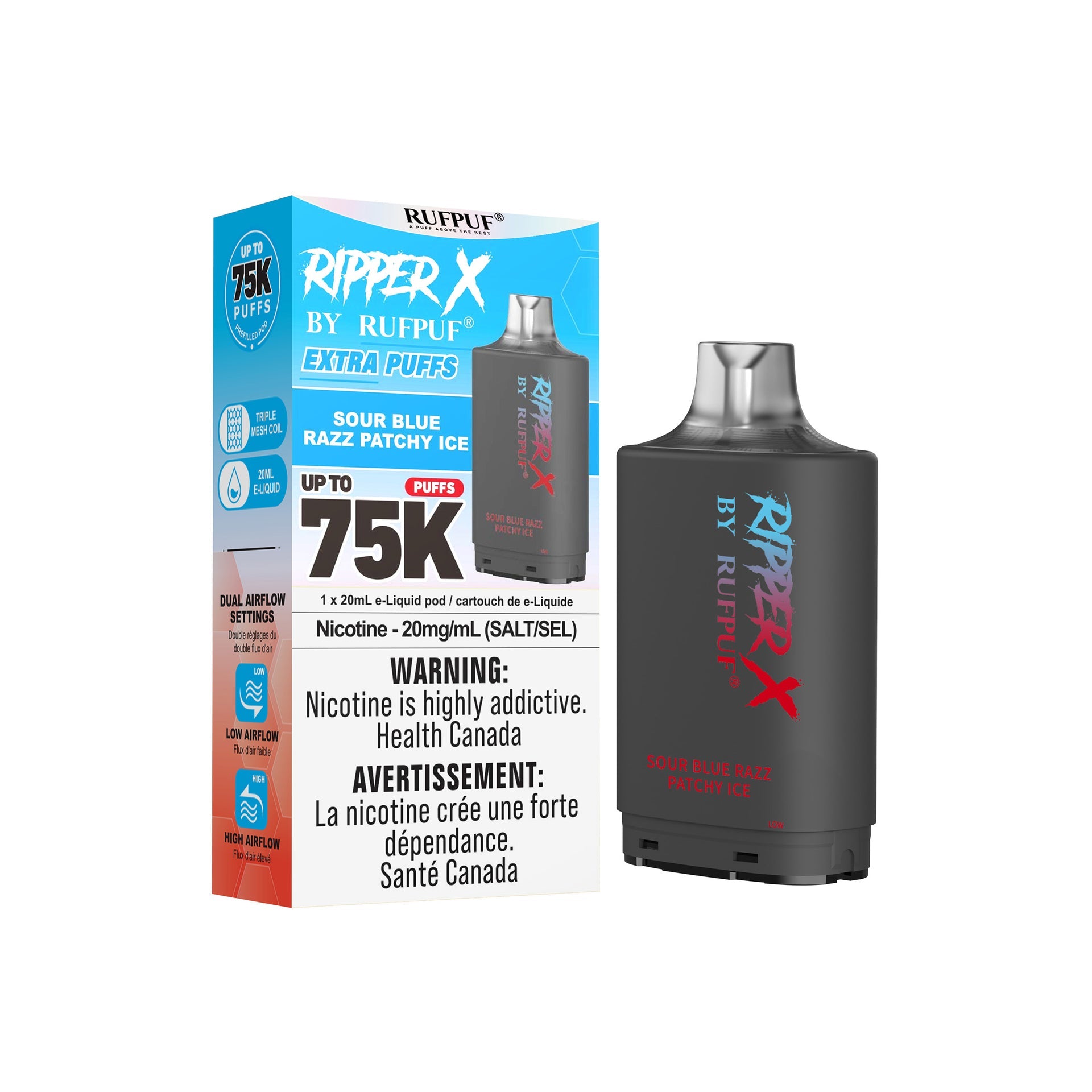 Sour Blue Razz Patchy Ice Rufpuf Ripper X Pods 75K by RIPPER X BY RUFPUF
