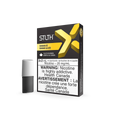 STLTH X Banana Ice vape pods, 3-pack, black and yellow packaging with a single black and white pod.