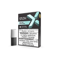 Stlth X Frost Mint vape pods: white and black pod next to a white and blue box with product details.