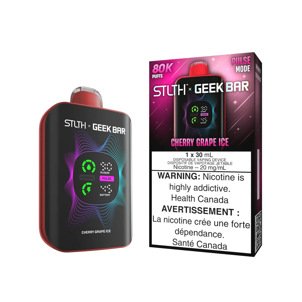 Cherry Grape Ice STLTH x Geek Bar 80K disposable vape with package