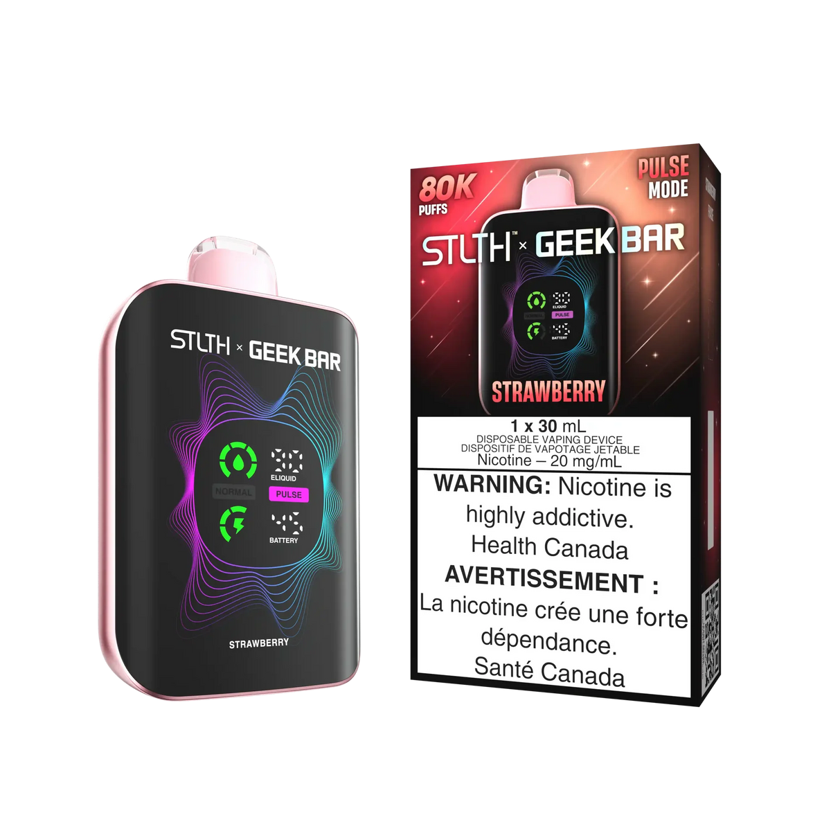Strawberry STLTH x Geek Bar 80K disposable vape with package