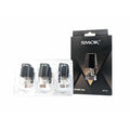 SMOK Infinix Replacement Pods 3-pack with clear plastic pods and black packaging.