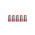 Five silver SMOK LP2 coils with red O-rings, arranged in a row.
