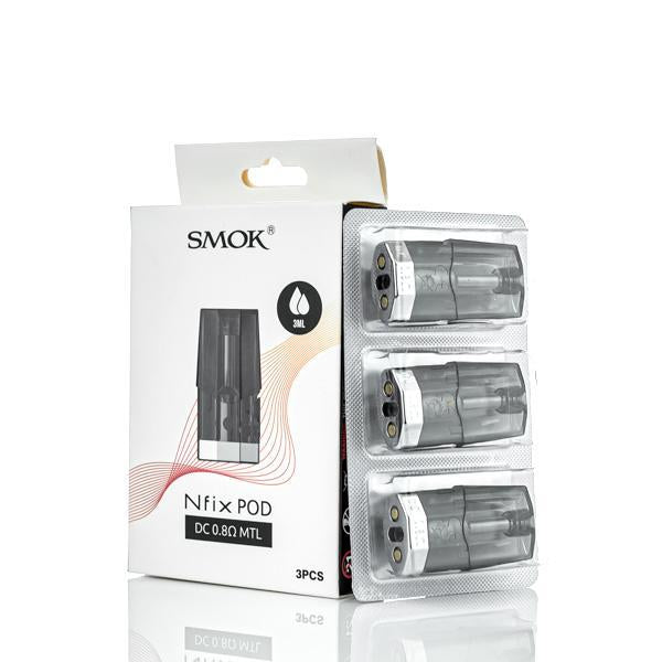 SMOK Nfix Pods 3-pack with DC 0.8Ω MTL clear pods, 3ml capacity.
