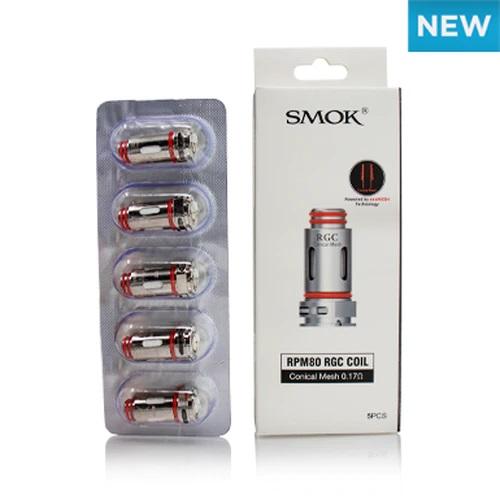 SMOK RPM 80 RGC Conical Mesh 0.17Ω coils in blister pack next to white product box.