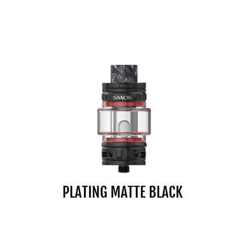 SMOK TFV18 Tank in Plating Matte Black with a clear glass section and marbled black drip tip.