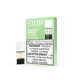 Stlth Honeydew Menthol vape pods, 3-pack, 20mg nicotine, with a single pod beside the green and white box.