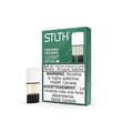 Stlth Mountain Tobacco (Tobacco Mint) vape pods, green box with 3x2mL cartridges and a single pod.