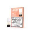 Stlth Peach vape pods, 3-pack, 2% nicotine, in a peach-colored box with a single pod visible.