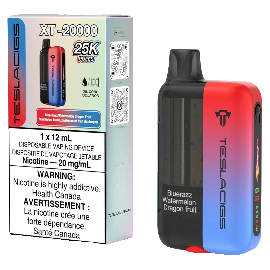 Blue Razz Watermelon Dragon Fruit Teslacigs XT - Disposable 25K with retail box