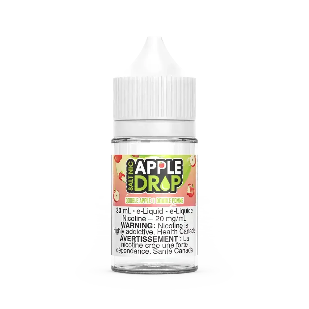 Apple Drop Salt Double Apple 30mL e-liquid bottle with white cap and green label.
