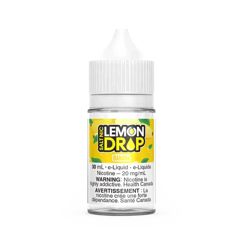 Lemon Drop Salt Banana e-liquid, 30mL clear bottle with white cap and yellow banana label.