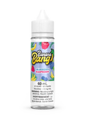 Banana Bang Blueberry Raspberry 60mL e-liquid bottle with fruit label and white cap.