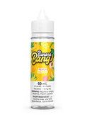 Banana Bang Peach Mango 60mL e-liquid bottle with colorful fruit label and white cap.
