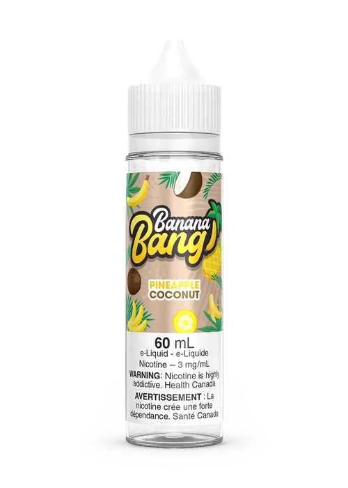 Banana Bang Pineapple Coconut 60mL e-liquid bottle with tropical fruit label.