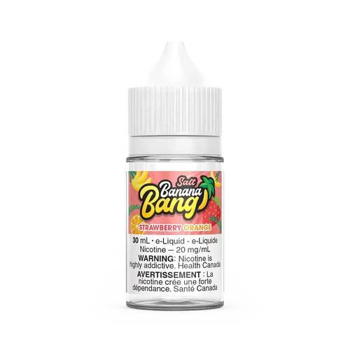 Banana Bang Salt Strawberry Orange 30mL e-liquid bottle with colorful fruit label.
