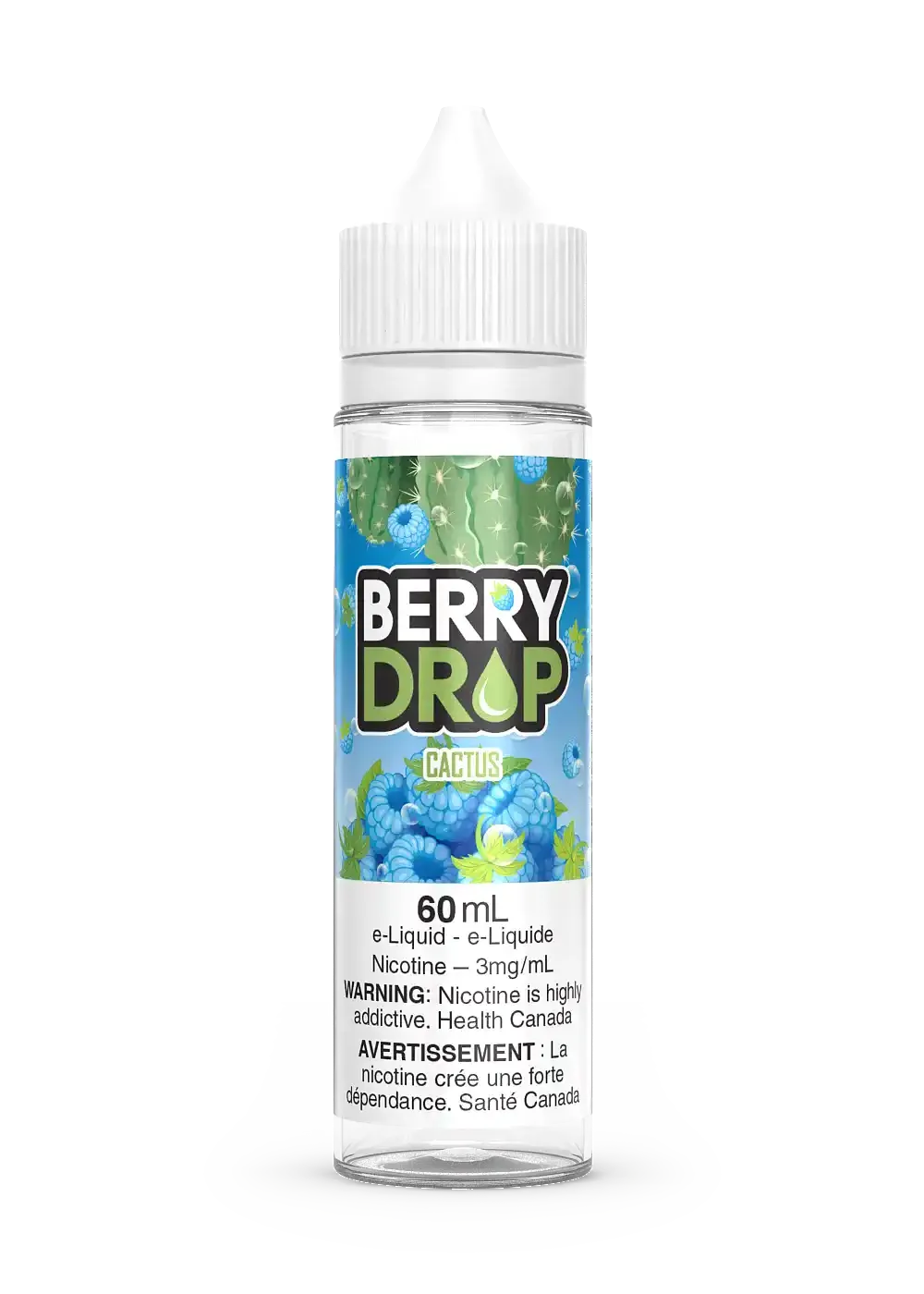 Berry Drop Cactus 60mL e-liquid bottle with blue raspberries and cactus art on the label.