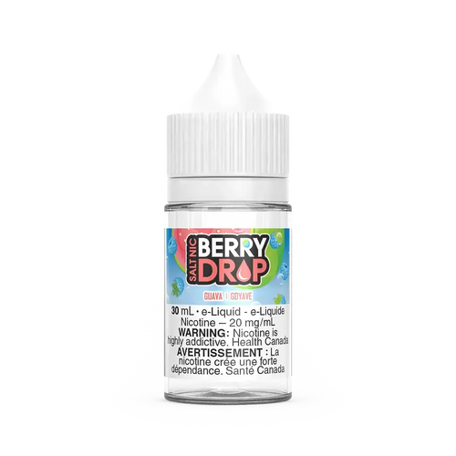 30mL Berry Drop Salt Guava e-liquid bottle with white cap and colorful label.
