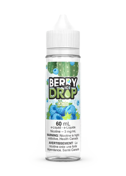 Berry Drop Ice Cactus 60mL e-liquid bottle with green cactus and blue raspberry label.