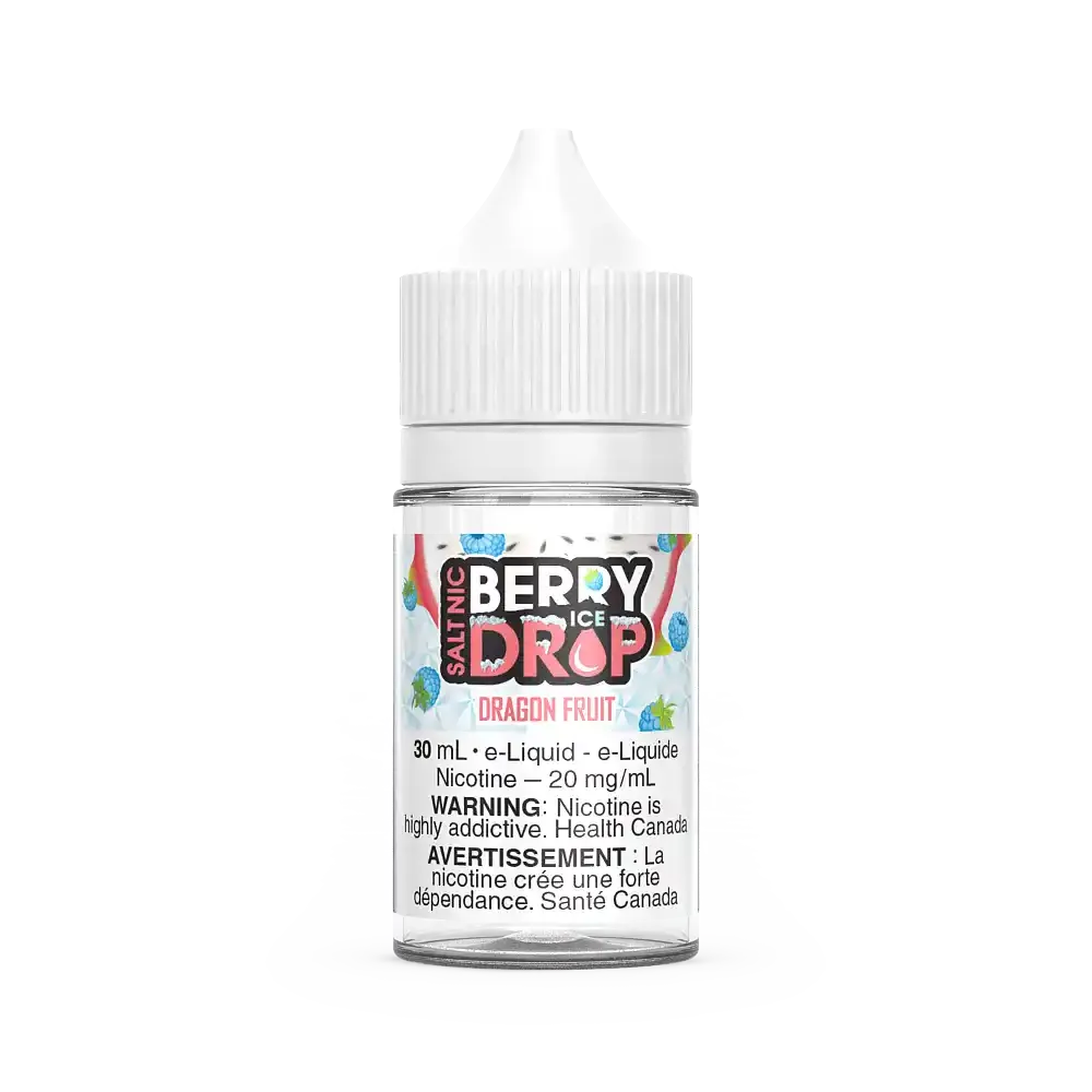 Berry Drop Ice Salt Dragon Fruit 30mL e-liquid bottle with white cap and label featuring blue berries.