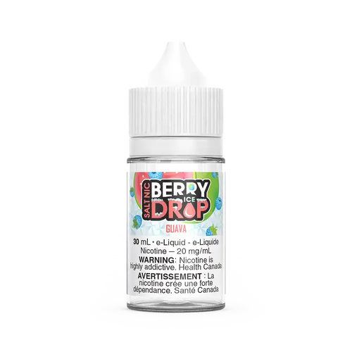 Berry Drop Ice Salt Guava 30mL e-liquid bottle with white cap and colorful fruit label.