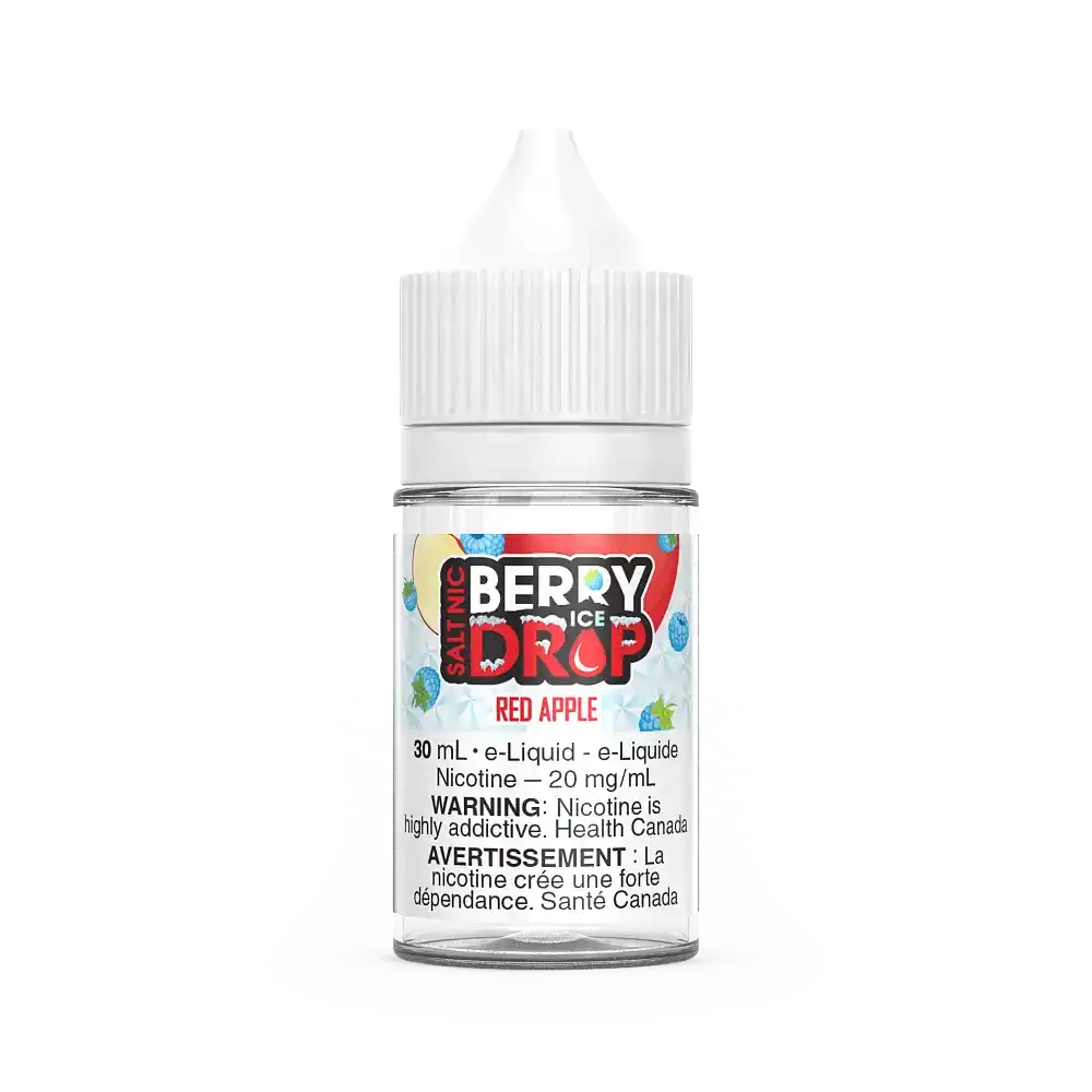 Berry Drop Ice Salt Red Apple 30mL e-liquid bottle with white cap and red apple graphic.