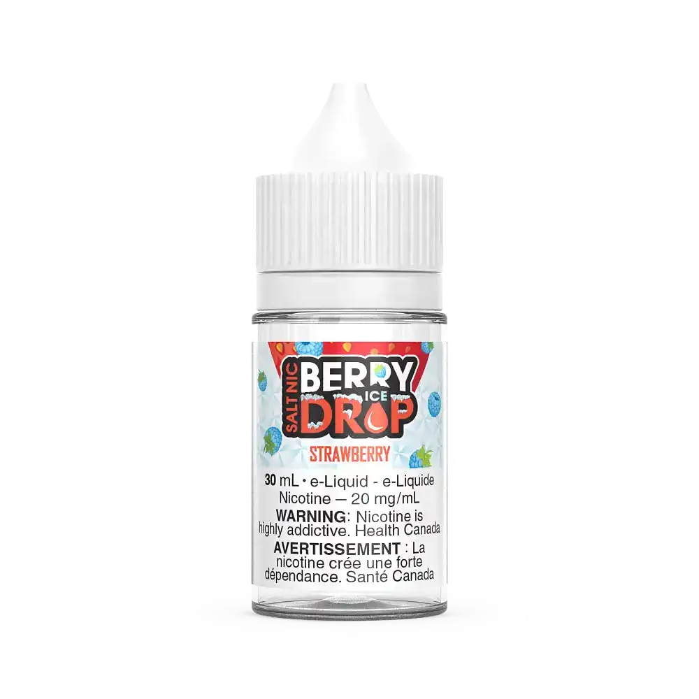 Berry Drop Ice Salt Strawberry 30mL e-liquid bottle with white cap and label featuring berries.