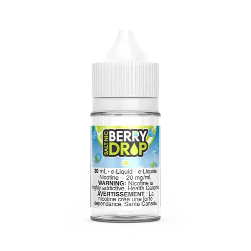Berry Drop Salt Lime 30mL e-liquid bottle with white cap and clear label featuring green lime graphics.