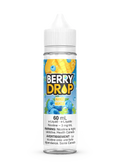 Berry Drop Mango 60mL e-liquid bottle with a white cap, featuring a yellow mango and blue berries on the label.