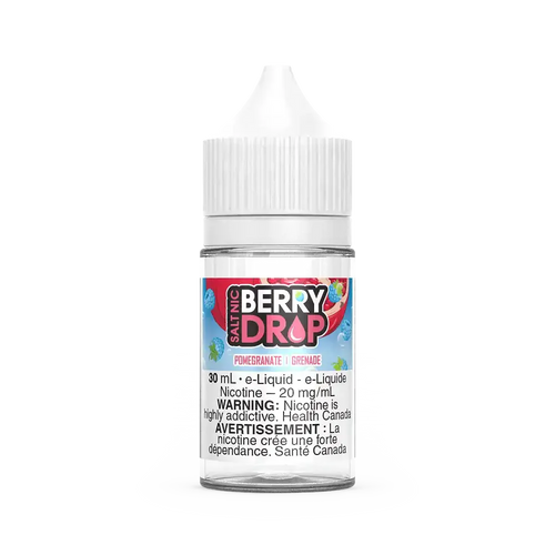 Berry Drop Salt Pomegranate 30mL e-liquid bottle with white cap and label.
