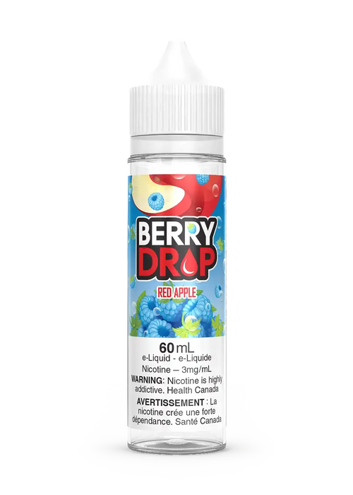 Berry Drop Red Apple 60mL e-liquid bottle with blue berries and red apple graphic.