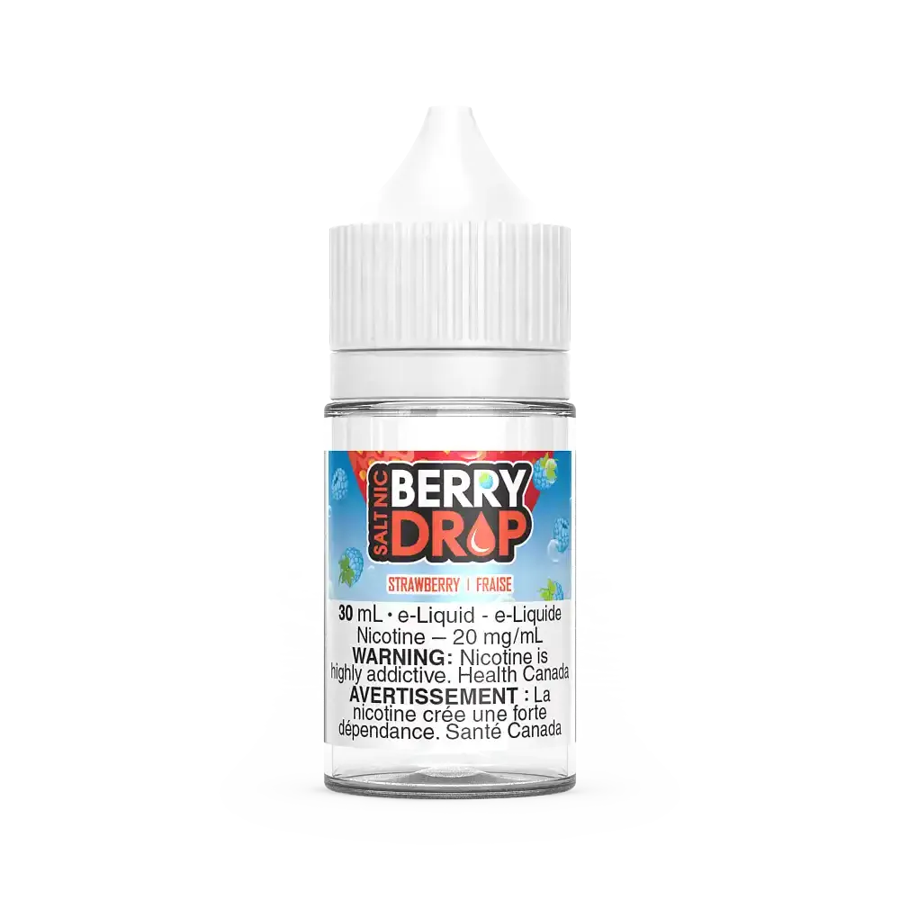 Berry Drop Salt Strawberry 30mL e-liquid bottle with white cap and clear label.
