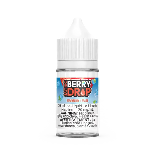 Berry Drop Salt Strawberry 30mL e-liquid bottle with white cap and clear label.