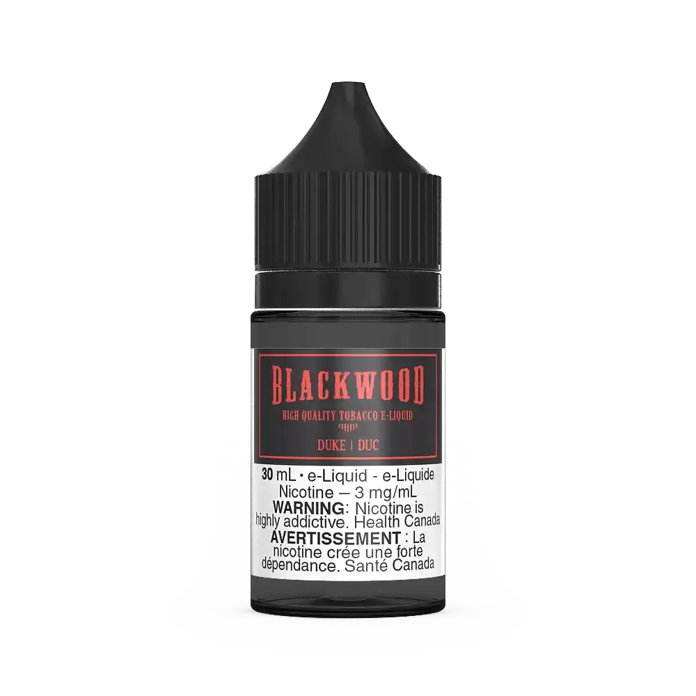 Blackwood Duke 30mL e-liquid bottle with black cap and label featuring red "Blackwood" text.