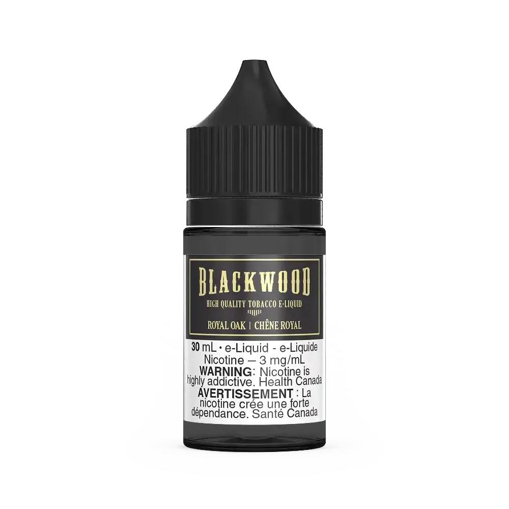 Blackwood Royal Oak 30mL e-liquid bottle with black cap and white label.