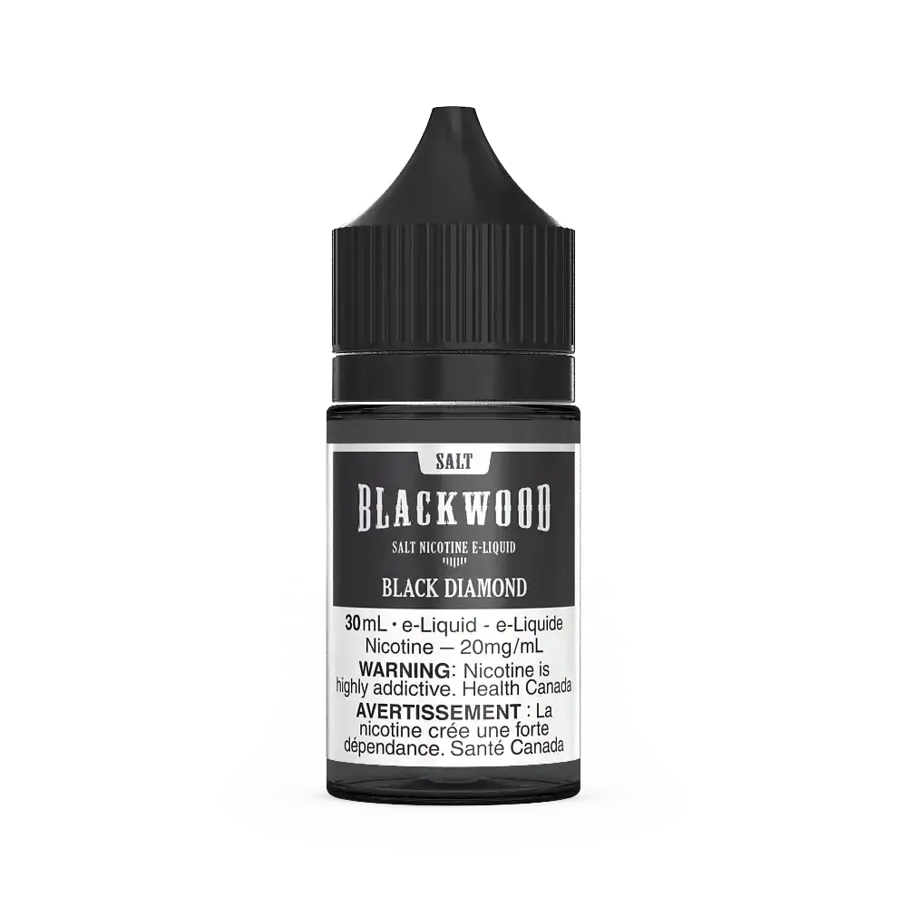Blackwood Salt Black Diamond 30mL e-liquid bottle with black cap and white label.
