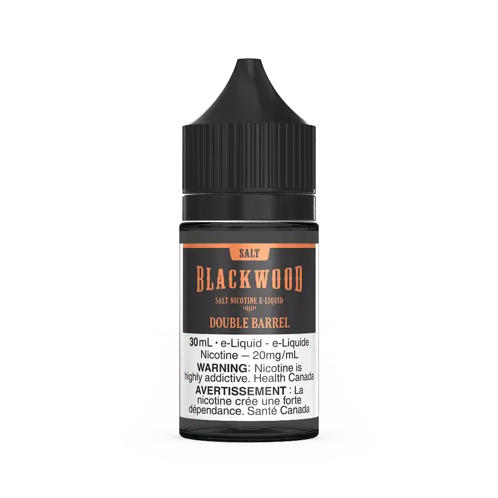 Blackwood Salt Double Barrel 30mL e-liquid bottle with black cap and label, 20mg/mL nicotine.