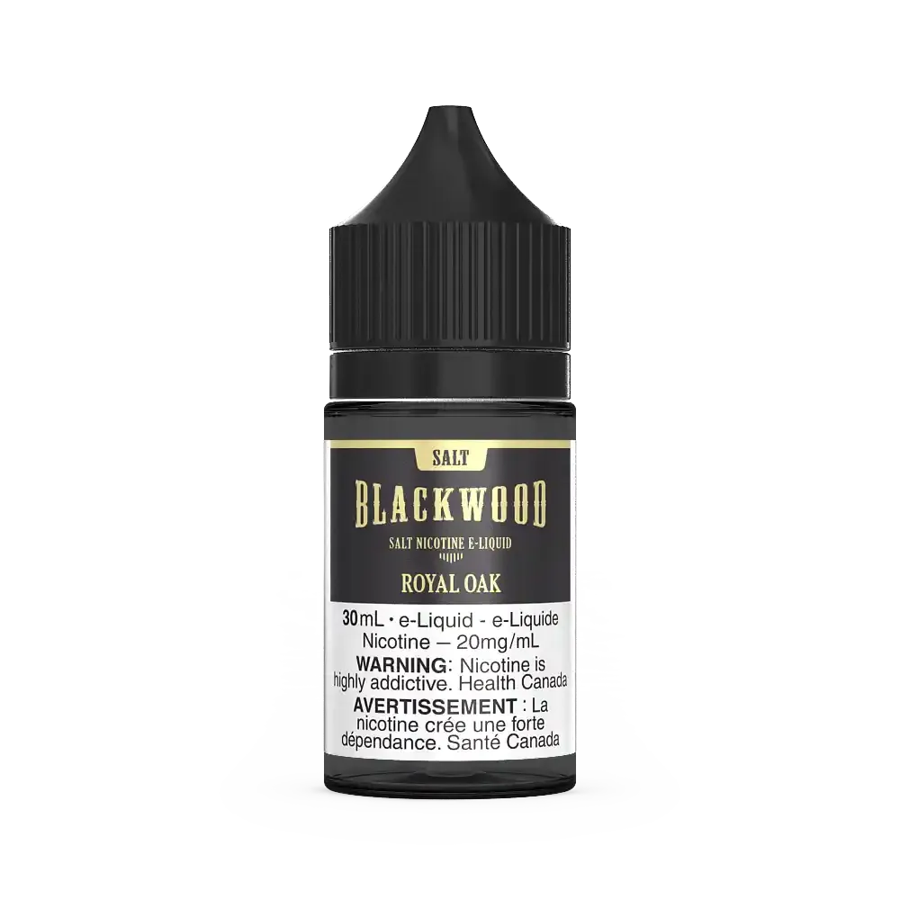 Blackwood Salt Royal Oak 30mL e-liquid bottle with black cap and white label, 20mg/mL nicotine.