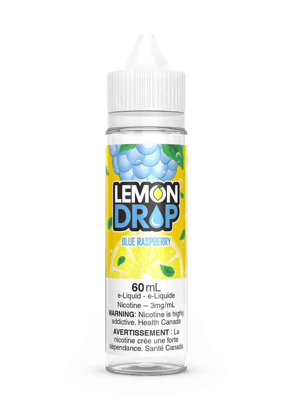 Lemon Drop Blue Raspberry 60ml e-liquid bottle with blue raspberry and lemon slice label.