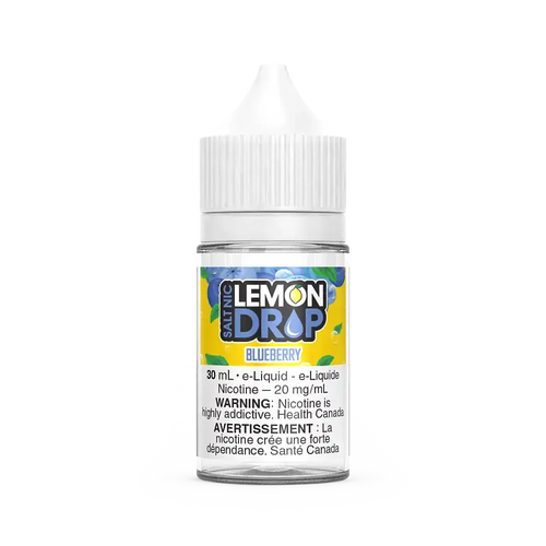 Lemon Drop Salt Blueberry 30mL e-liquid bottle with white cap and label featuring blueberries.