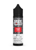Black 60mL Brew House Caffe Del Latte e-liquid bottle with coffee bean background and red label.