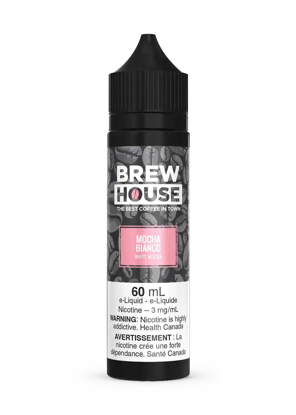 Brew House Mocha Bianco 60mL e-liquid bottle with black cap and coffee bean design.