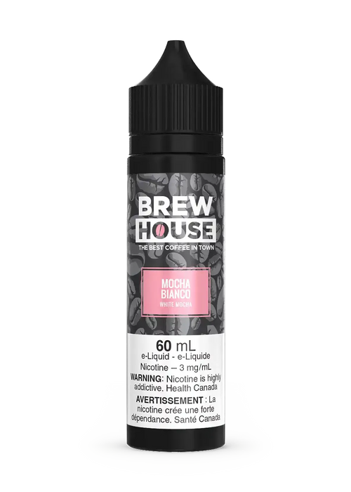 Brew House Mocha Bianco 60mL e-liquid bottle with black cap and coffee bean design.