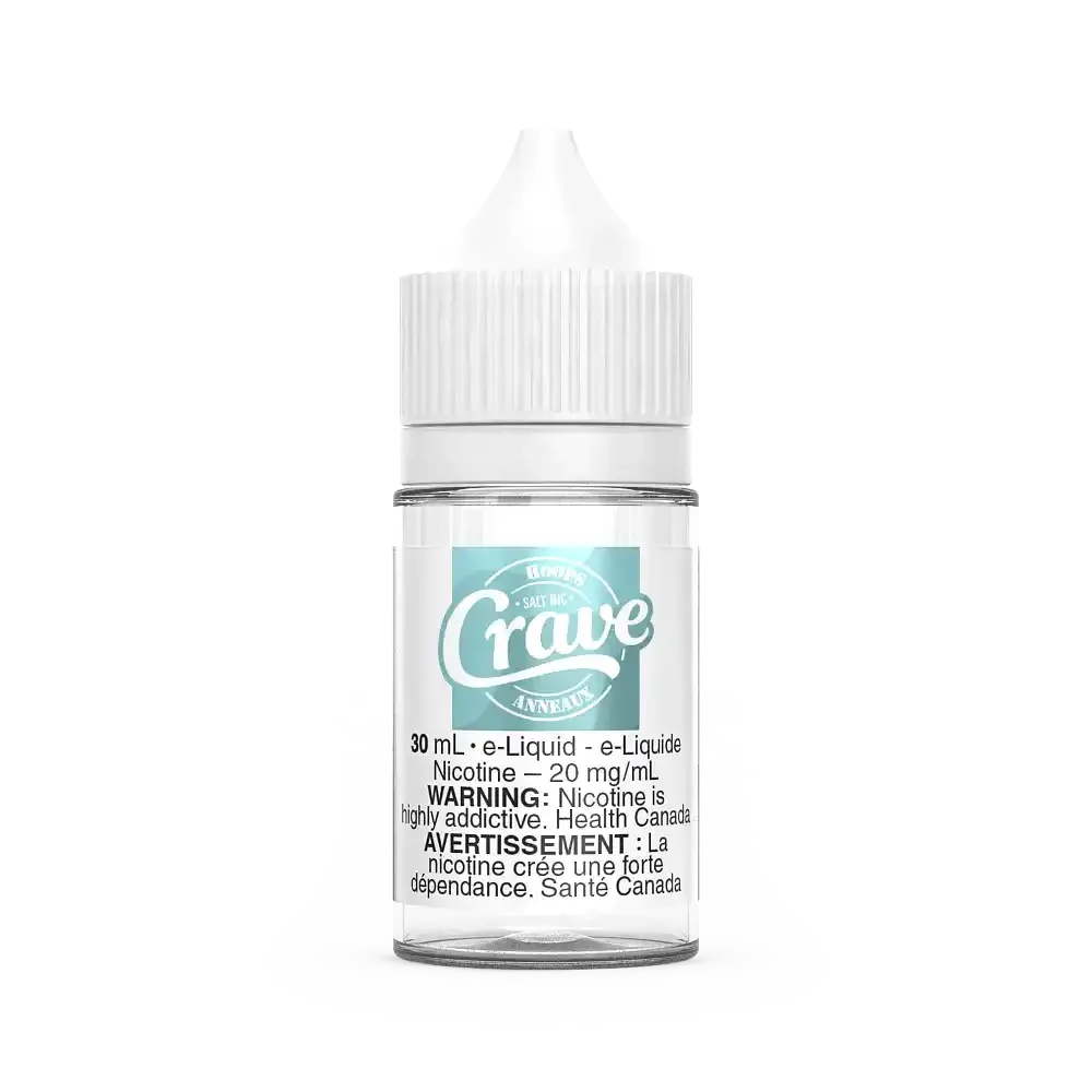 Crave Salt Hoops (Dunks) 30mL e-liquid bottle with white cap and light blue label.